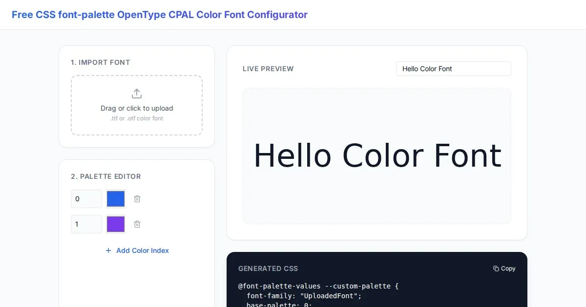 Free CSS font-palette OpenType CPAL Color Font Configurator