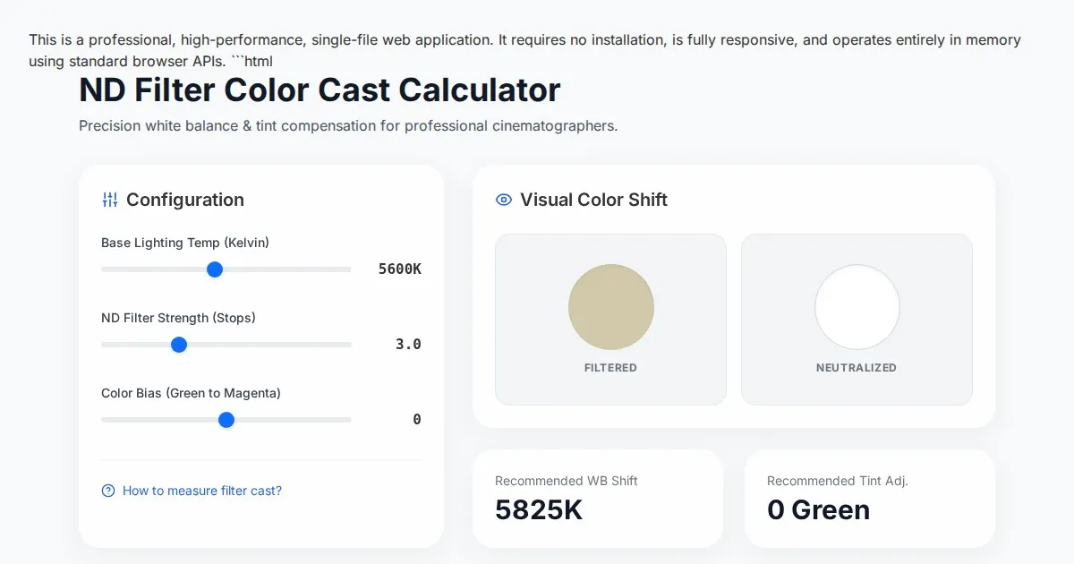 Free ND Filter Color Cast & White Balance Kelvin Calculator