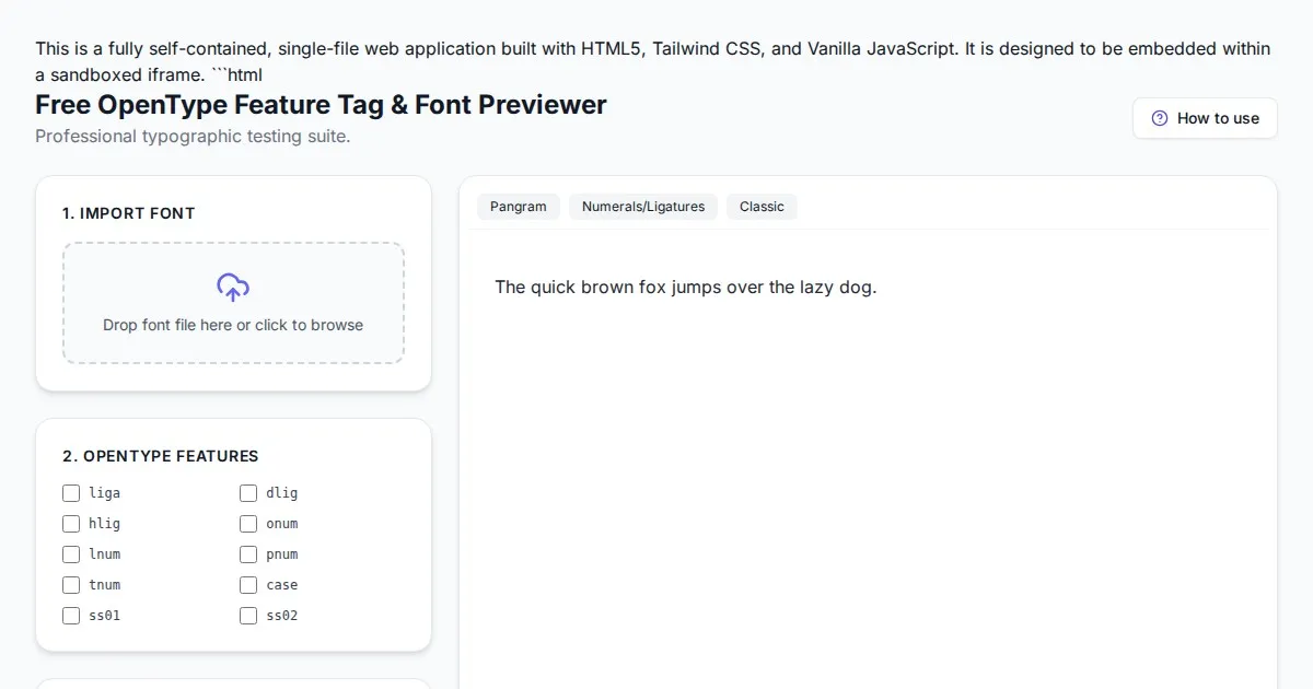 Free OpenType Feature Tag & Font Previewer Tool